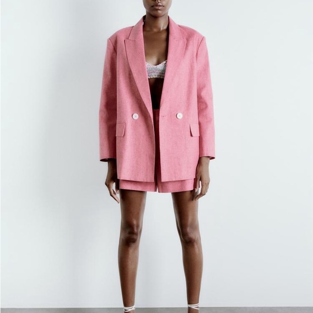 Nwt Zara Rustic Straight Blazer Xs Pink